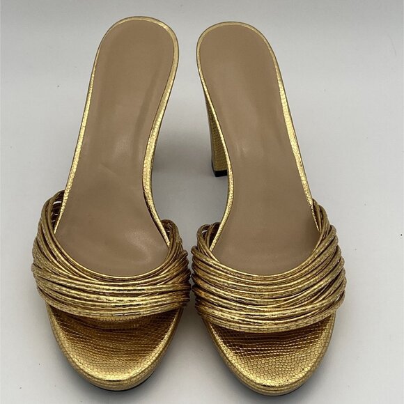 Gold Textured High Heel Slide Sandals Size 10.5 US / 41 EU Womens - Picture 4 of 7